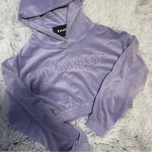 Playboy Velvet Purple Cropped Hoodie